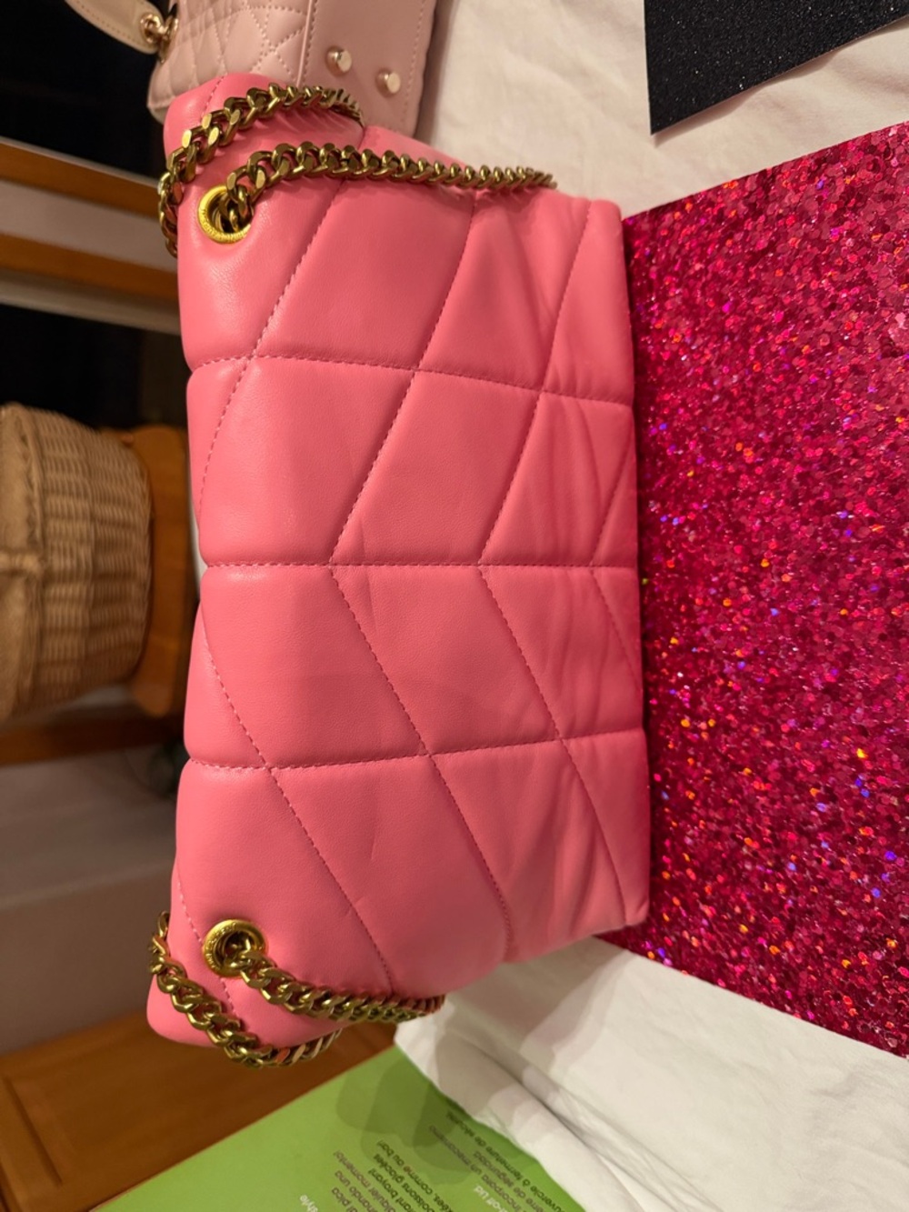Saint Laurent Pink Quilted Leather Shoulder Bag with Gold Chain - Picture 3 of 4